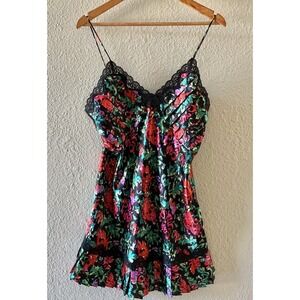 Victoria's Secret Gold Label Sz Large Floral Chemise Satin Nightgown NWT